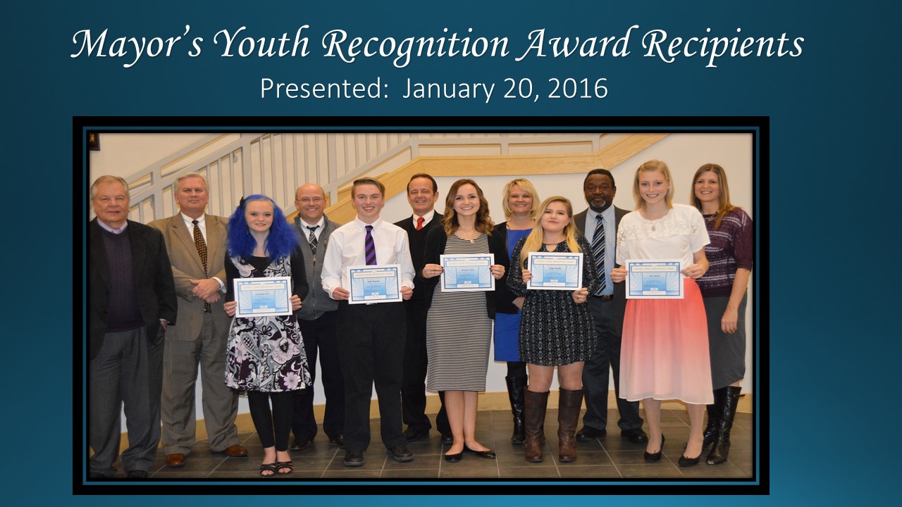 Mayor's Youth Recognition Award Presented January 20, 2016.